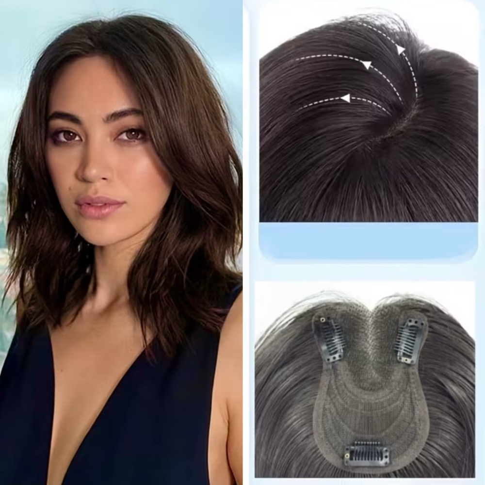 Medium Brown Clip-In Hair Topper, 12”, 30g, Conceal Gray & Thinning Edges